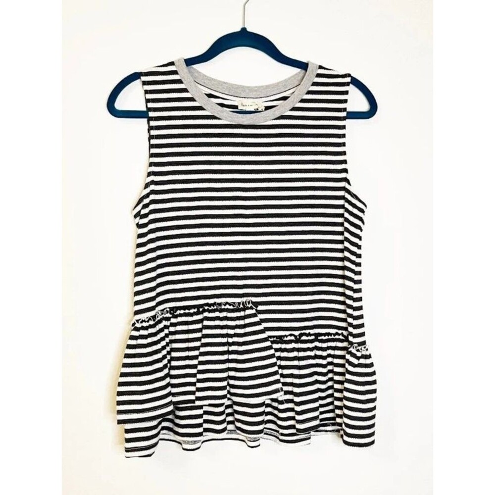 Hem & Thread Black White Striped Peplum Tank Top Small Boho Casual Stretch